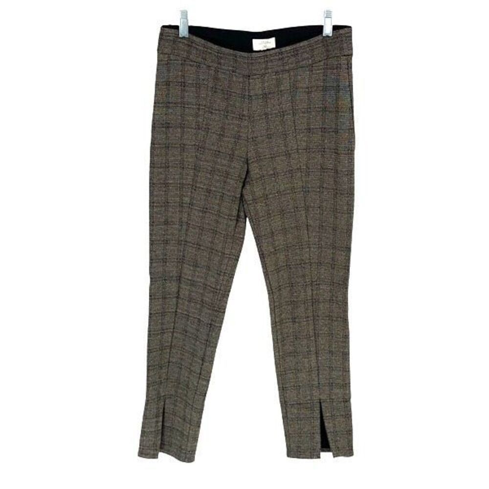 Avenue Montaigne Womens Plaid Textured High Rise Cropped Pants Brown Black Sz 10